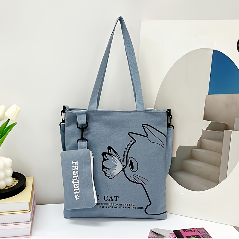 Women' Set: Fashion Shoulder Bag With Cute Cat Print Crossbody Bag And Small Coin Purse, Perfect For
