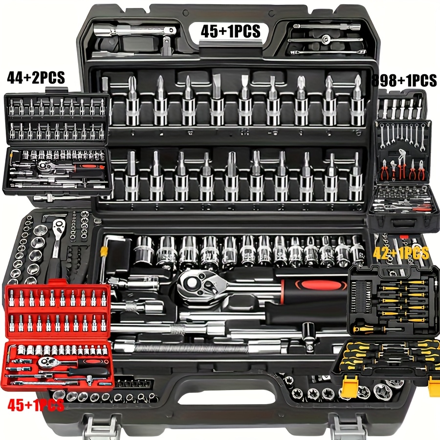 High-end Professional 45+1/44+2/42+1-piece Tool Set, Auto/bicycle Repair Machinery Kit, 1/2 Inch *1/4 Inch 3/8 Inch Drive Depth And Standard Wrench Set, Race-grade Auto Parts Repair Ratchet Wrench And Other Auto Repair Accessories Tool Set
