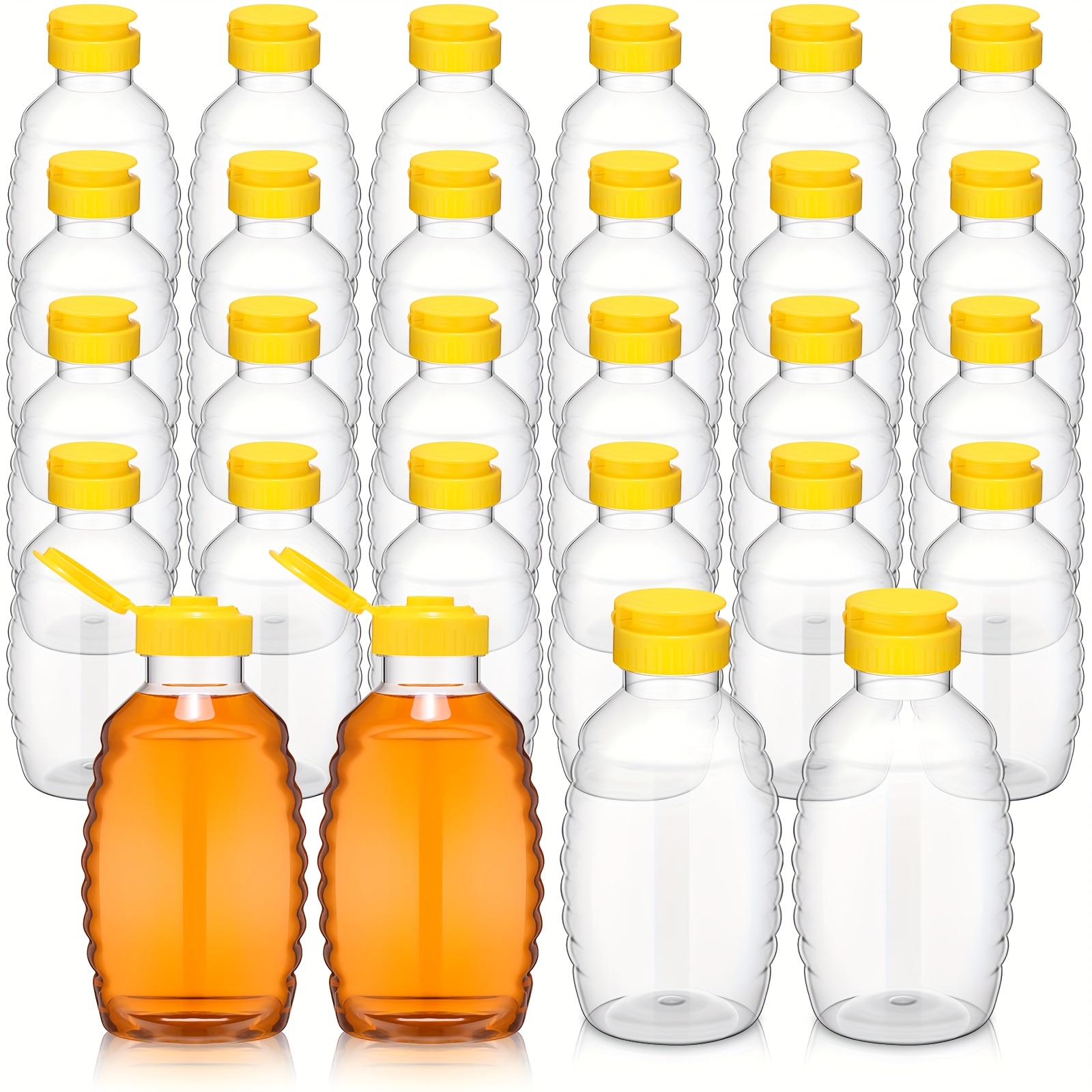 TEMU 24pcs Clear Plastic Honey Bottles Plastic Style Jar Honey Squeeze Bottle Empty Refillable Honey Dispenser With Lids Leak Proof Honey Containers