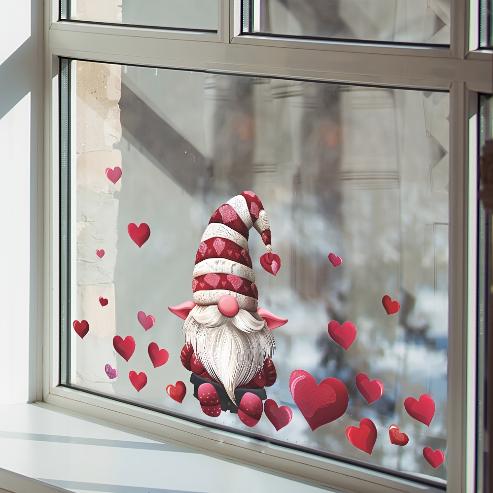 valentines day gnome love heart window clings   self   decals for home kitchen decor   anniversaries weddings valentines decorations wall stickers farmhouse truck holiday decor details 9