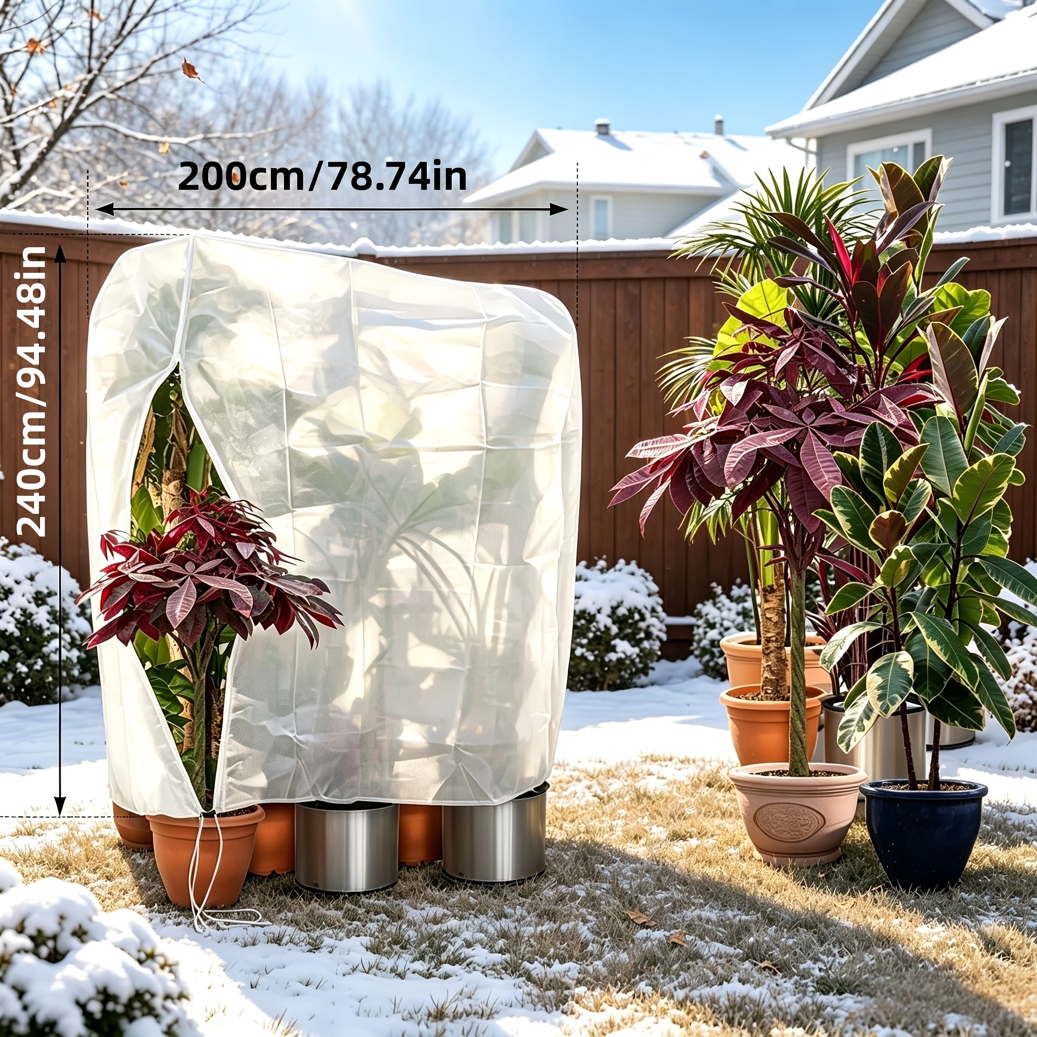 TEMU Housse de d'hiver extra-large pour plantes, tissu intégré épaissi -froid, coupe-vent, au gel et à /glace, facile avec fermeture éclair latérale,