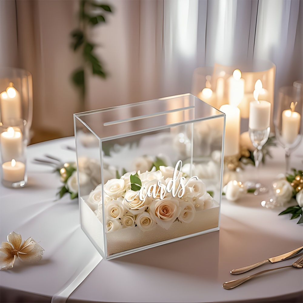 tx brand elegant acrylic card box for weddings birthdays graduations baptisms versatile clear and frosted card holder with slot ideal for gifts keepsakes donations multipurpose event card display no electricity needed