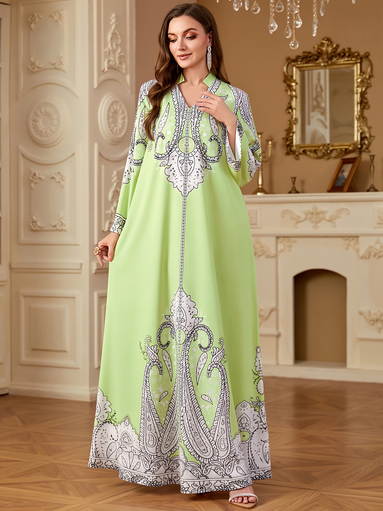 drawstring a line dress Elegant A Line Open Back Green Tulle Long Prom Dresses, Green Formal G main image 0