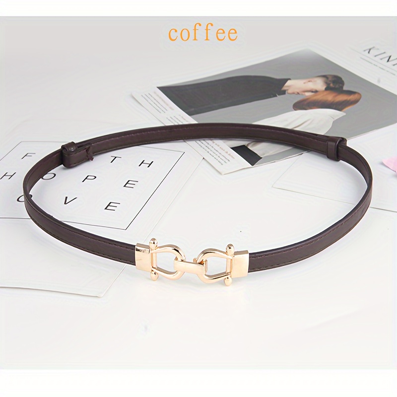 Women's Adjustable Waist Belt PU Leather Golden Square Buckle Casual Accessory