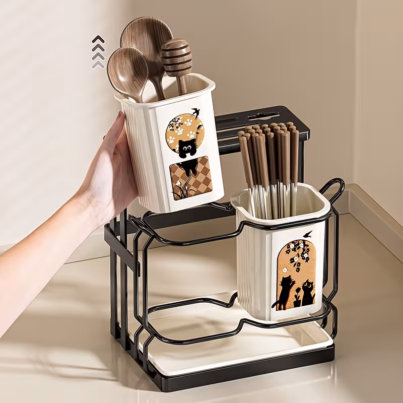 multifunctional kitchen countertop cutlery organizer stainless steel with drip tray ideal for knives forks and chopsticks storage suitable for home and commercial use Product details 4