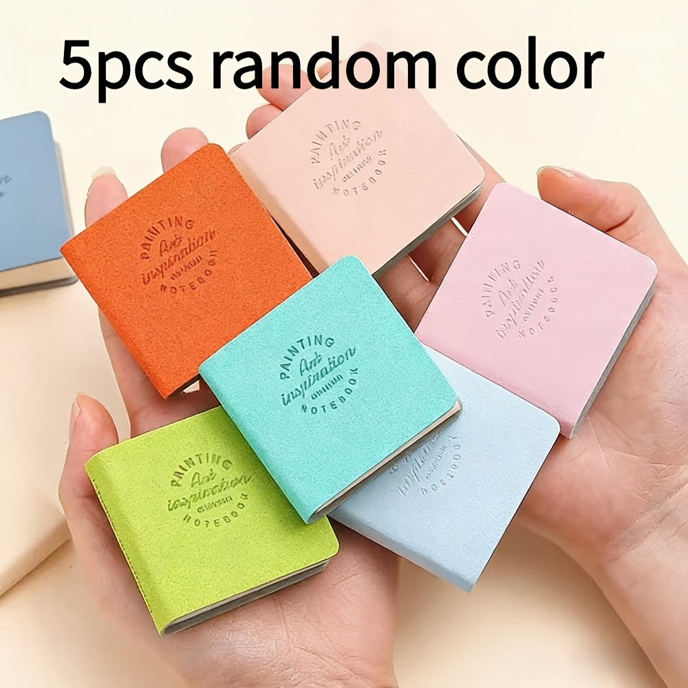 TEMU Lot de 5 mini carnets d'aquarelle carrés, 5,08x5,08 cm, 48 feuilles/96 pages de papier épais, couverture en similicuir - Fournitures d'art et de