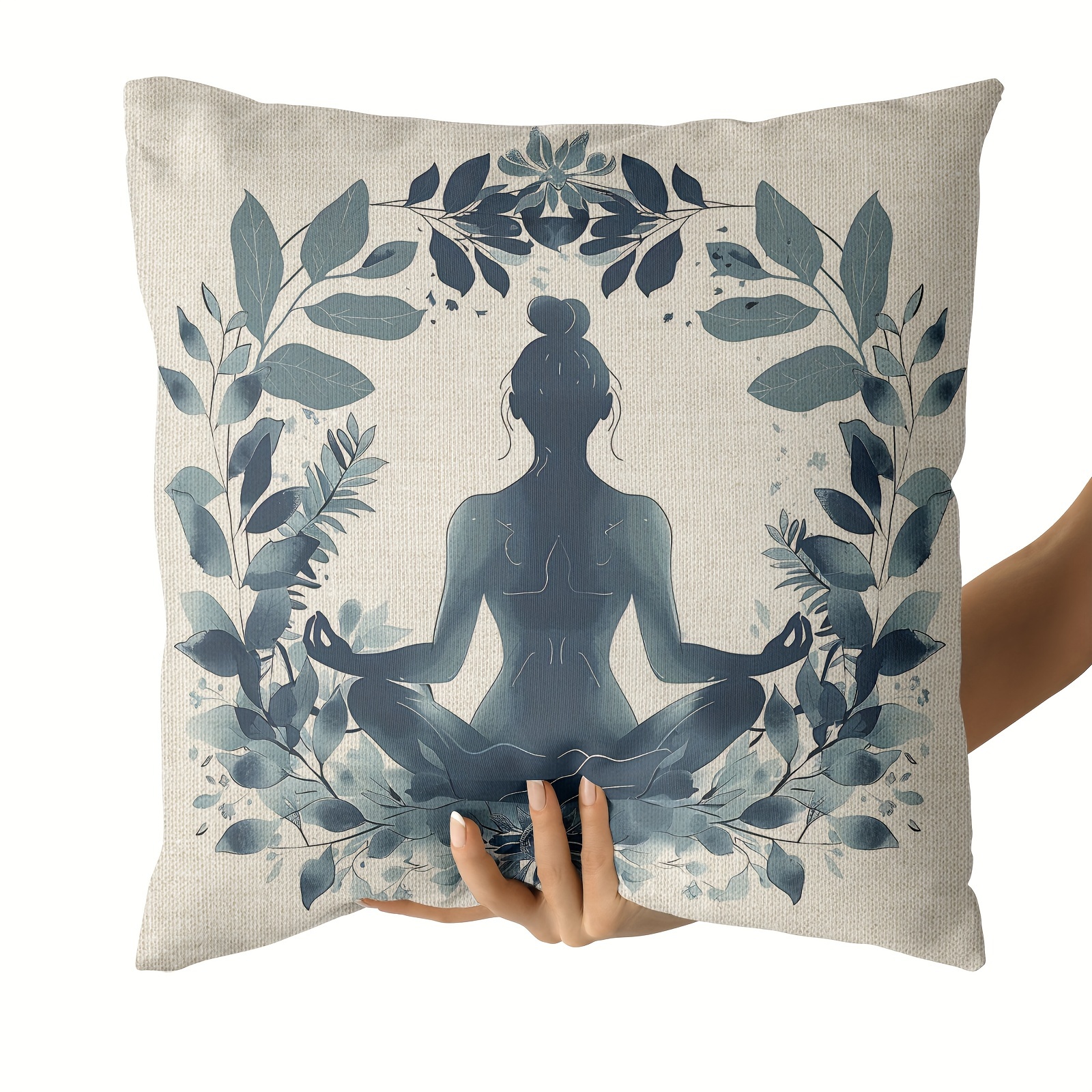 

1pc, Meditation Woman Silhouette Yoga Throw Pillow Cover, 18x18 Inches, Contemporary Style, Linen Decorative Cushion Case For Sofa, Bed, Car, Home Decor, Outdoor Use