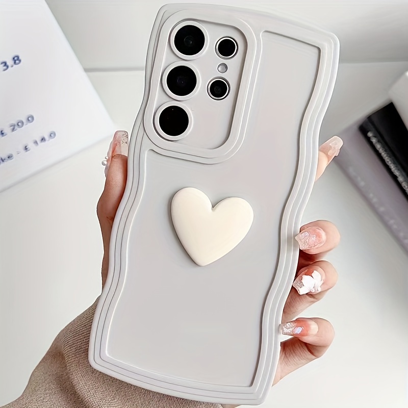 TEMU Phone Case: Wave Pattern Three-dimensional Love For S24 Phone Case S23/s21 Trade S22u Solid Color Phone Cover