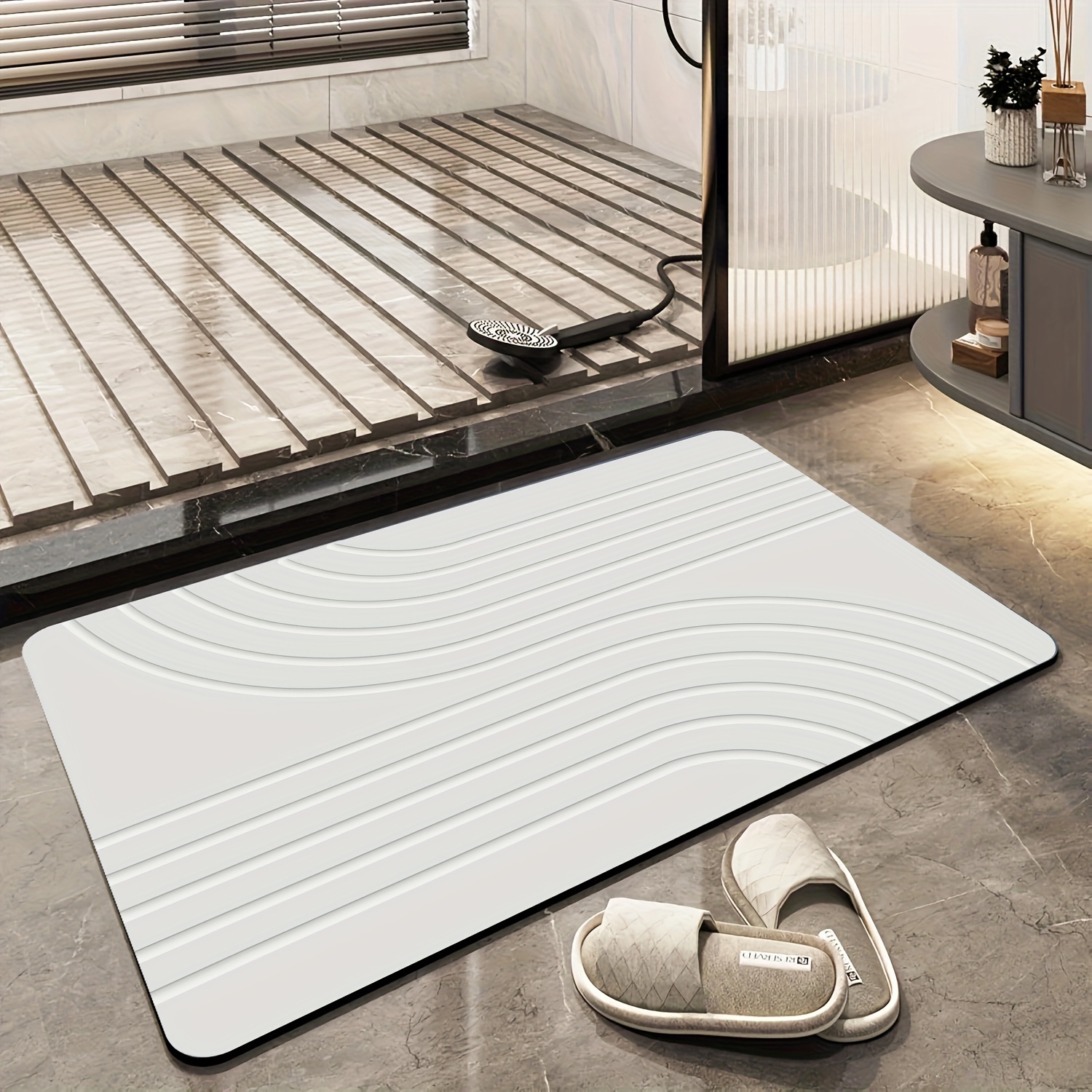 

1pc -dry Pattern Bathroom Mat - , Absorbent Bath Rug Mud , Washable, Low-, Rectangular & Entryway Rug