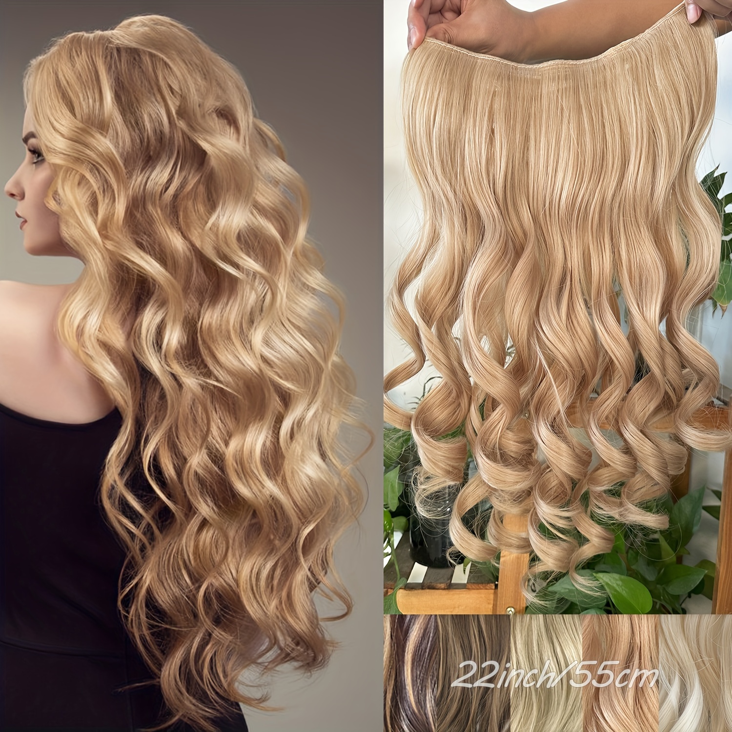 22 Inch U-shaped Integrated 10 Clip Hair Clip, Clips In Hair Extensions Synthetic Curly Water Ripple Hair Curtain, Women' Hair Clip Valentine's Day