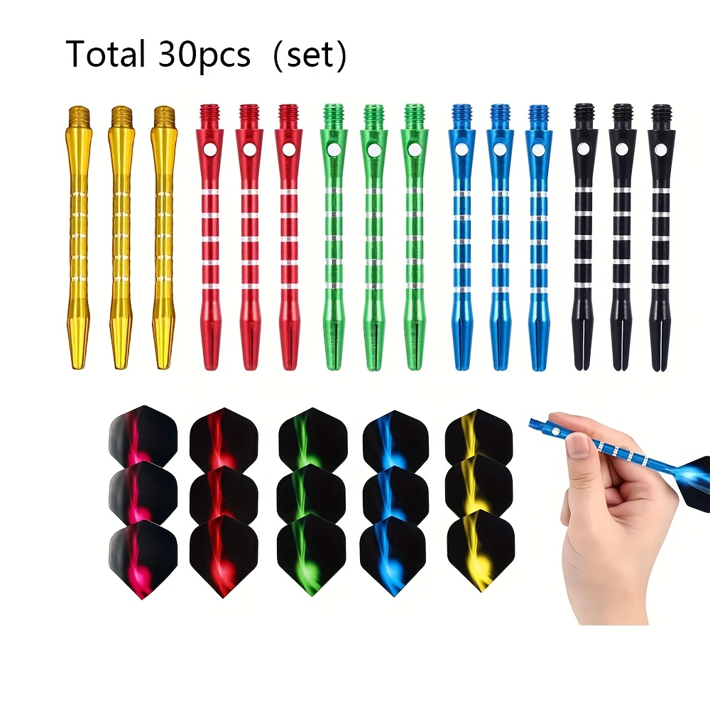 

30pcs/set Jeu de fléchettes avec tiges et ailettes en d'aluminium - Couleurs mélangées, parfait pour les amateurs de sport