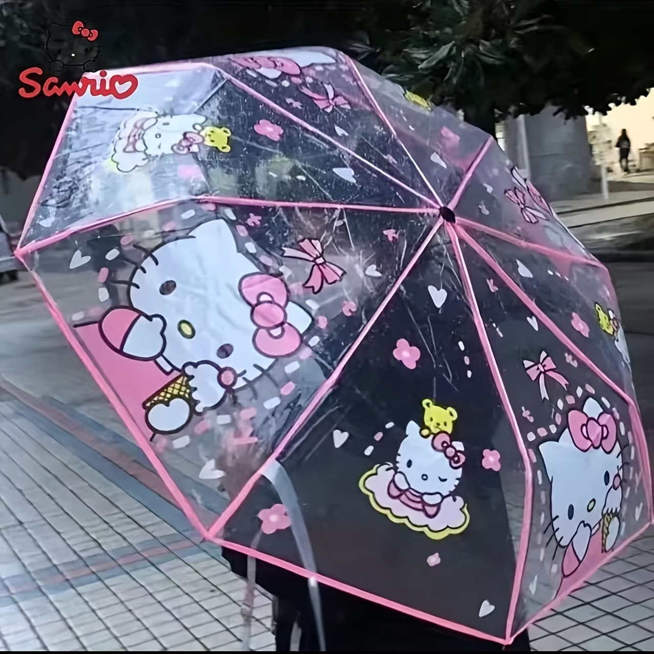 Image of Hello Kitty, Kuromi, Foldable Transparent Umbrella, Manual Three-fold Design, Stylish And Cartoonish, Cute Kitty, Perfect Gift For And