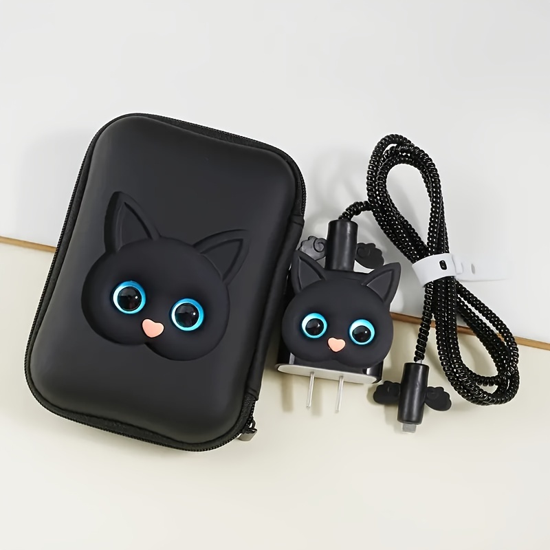 

6-piece Cat Design Charger Protector Set With Carrying Case - Tpu Protective Covers For Iphone Charger, Compatible With 18/20w, Cable Management Accessories - No Battery, Gift For Boyfriend/girlfriend