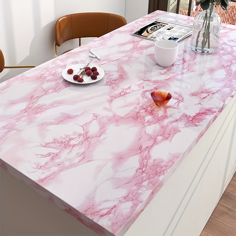 1 Roll Pink Marble Wallpaper Brick Pattern Self-adhesive Contact Paper, Peel And Stick, Waterproof Removable Living Room Kitchen Bedroom Dorm Wallpaper, Home Decoration Wall Decor Wallcovering