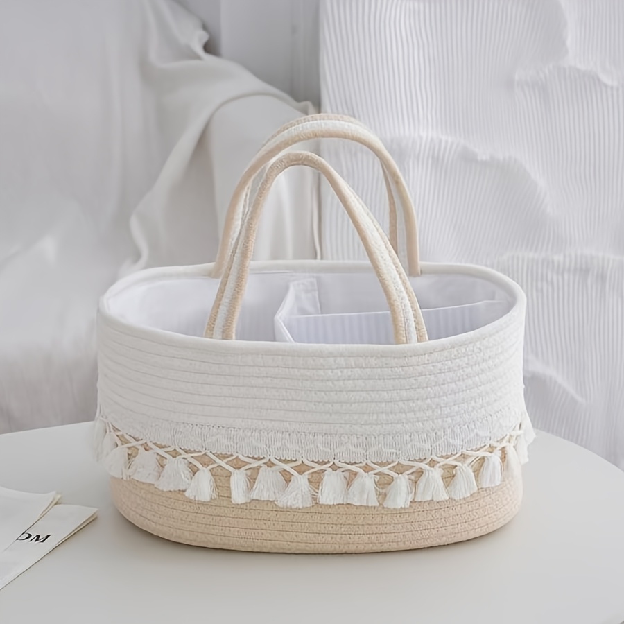Image of 1pc Multifunctional Storage Basket Divided Portable Storage Basket Milk Bottle Diaper Storage Basket Hand-woven Rope Dirty Clothes Basket Large Capacity Storage Basket Household, Shelf Baskets