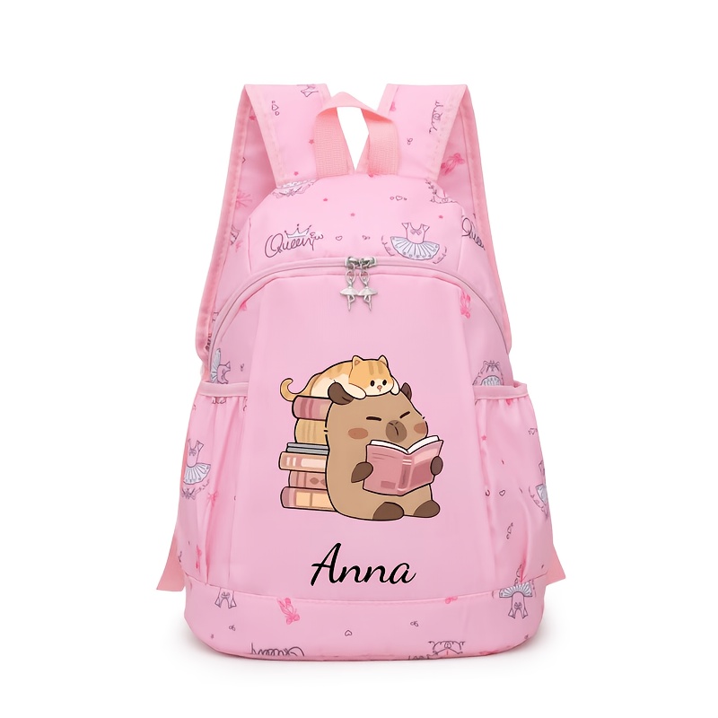 TEMU A Pink Or Purple Student Backpack That Customized With Names, Numbers, Dates, And Other Text. Spacious, Portable, And Stylish, Featuring A