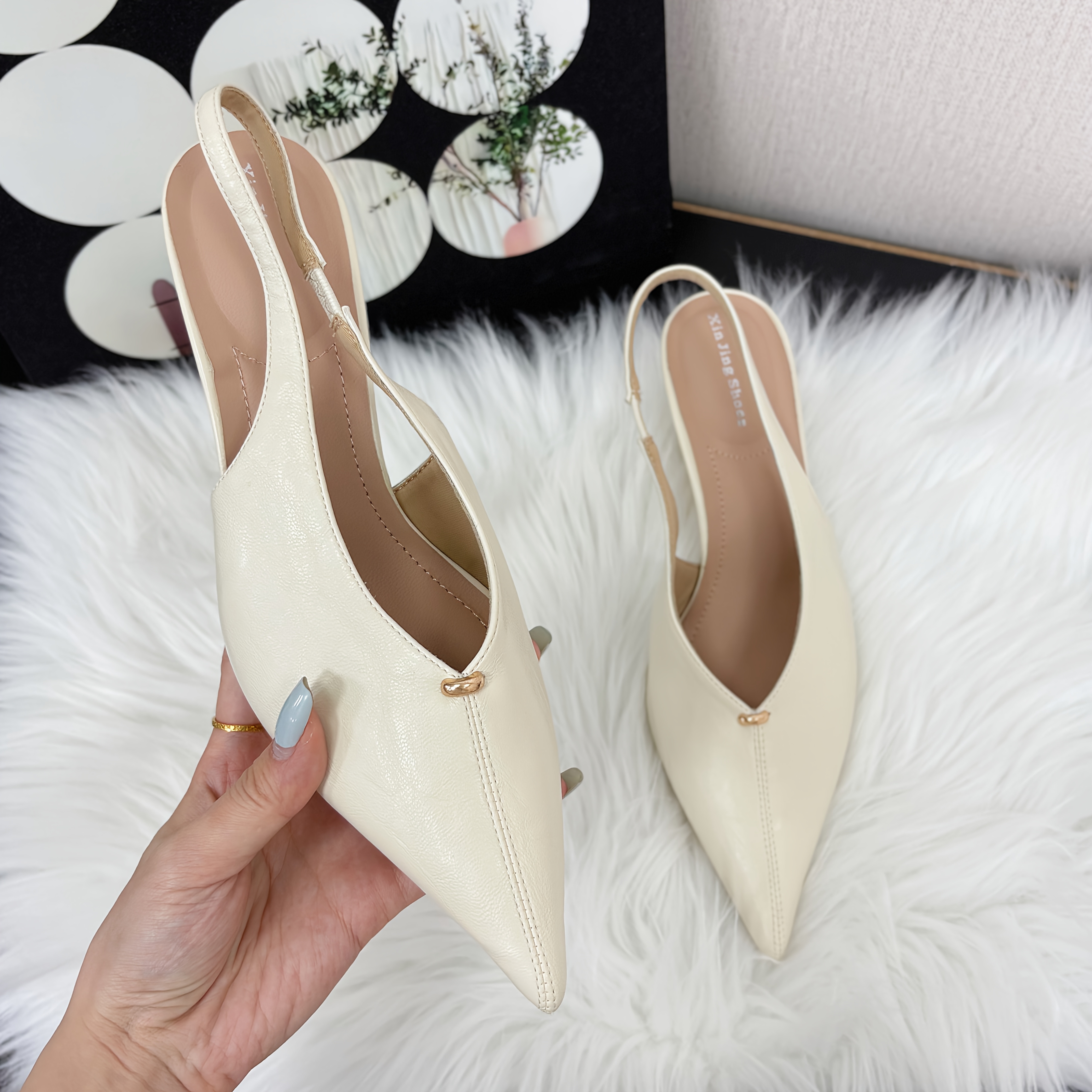 Image of Soft Pointed-toe Shallow-mouth Slingback High-heeled Women's Sandals, French Minimalist Commuter Temperament Elegant Daily Versatile Single Shoes, Women Shoes