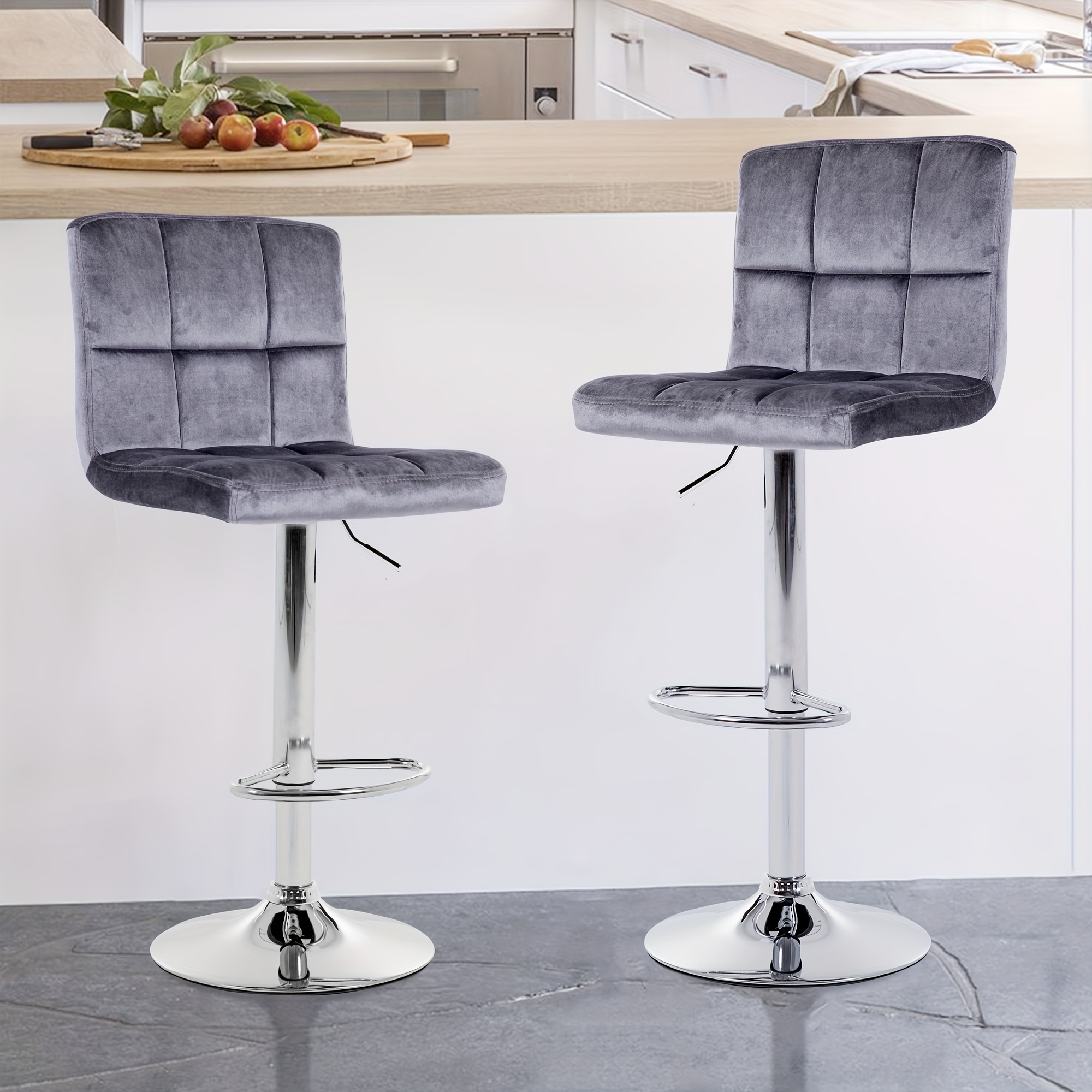 

Square Back Adjustable Counter Height Bar Stool, Swivel Bar Stools With Metal Chassis, Gray (set Of 2)