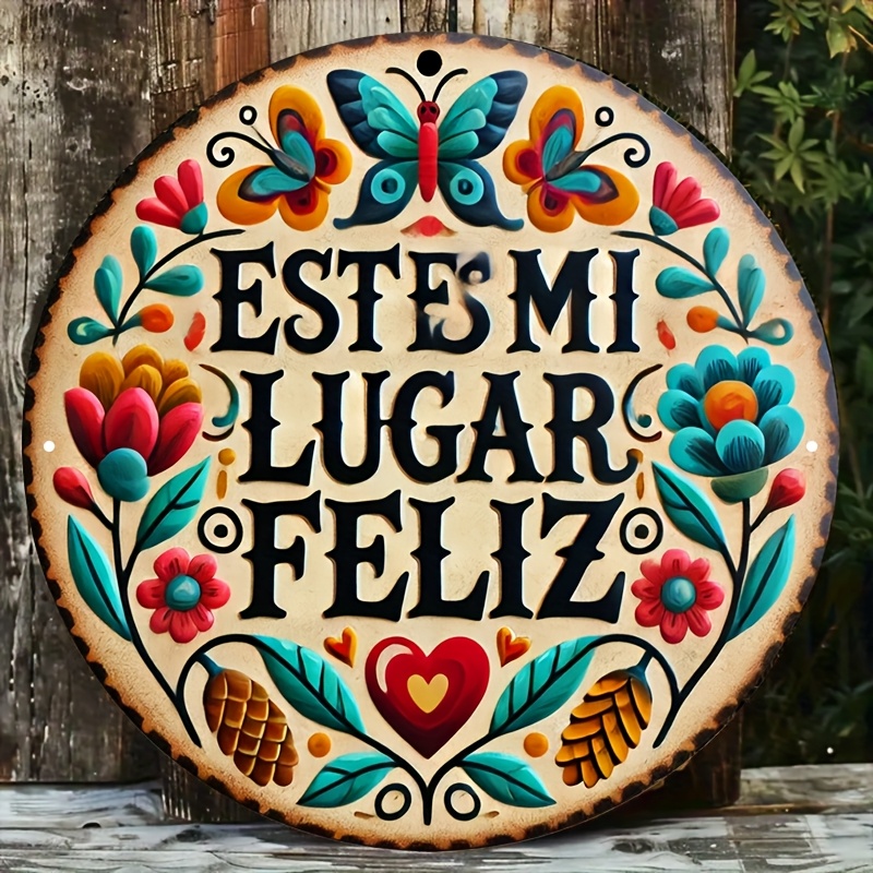 TEMU 2D - 2D, 1 pieza de letrero de pared decorativo de metal - en español " Es " ( Place) - floral en , verde, , azul, naranja, marrón, negro