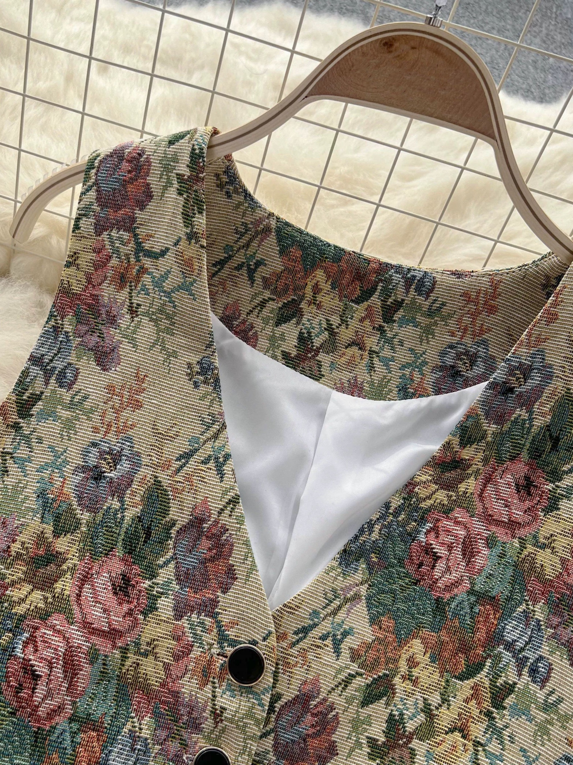 Gilet Femme Boutonné Floral - Taille L, Multicolore, Neuf