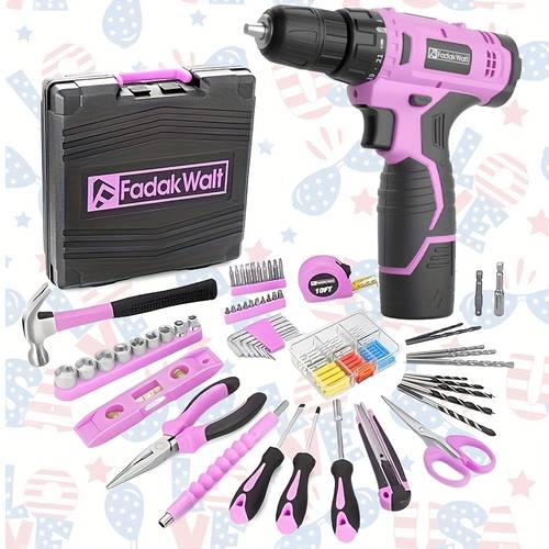118pcs Pink 12V Cordless Drill Set - Electric Drill Drive & Household Tools Kit with DIY Cordless Electric Screwdriver, LEDs & 180 Inches Of Torque for