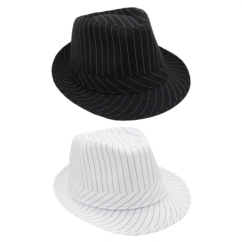 2pcs mens womens classic striped fedora hats pinstripe short