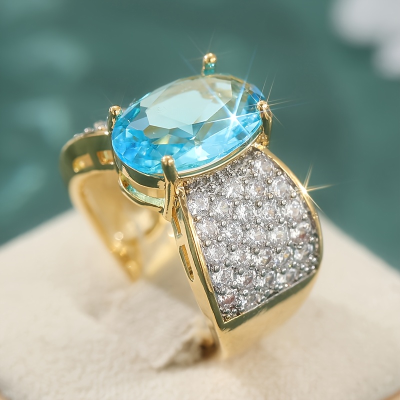 Luxurious Droplet-Shaped Blue and White Synthetic Zirconia Ring