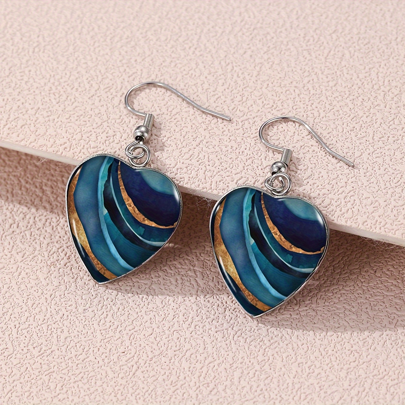 1 Pair Of Stunning Convex Glass Accent Heart Earrings - Hypoallergenic Unisex Jewelry - Elegant, Casual Attire, Vacation, And Wedding Accessory