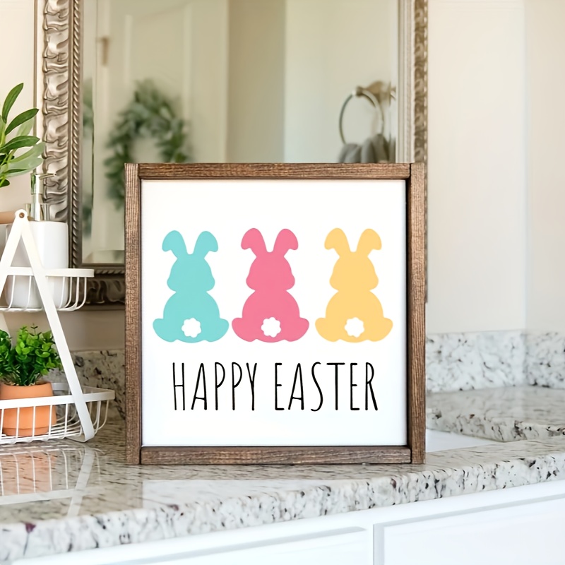 

1pc Classic Easter Bunny Farmhouse Sign, Spring Decor, Manufactured Wood , Seasonal Home Decorations, No Electricity Required, Featherless