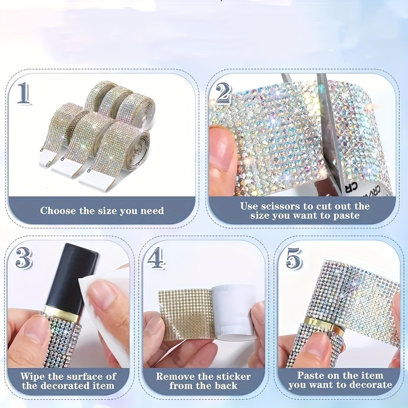 self adhesive crystal rhinestone ribbon bling sparkle trim wrap for diy crafts wedding home decorations vase cosmetics accessories details 5
