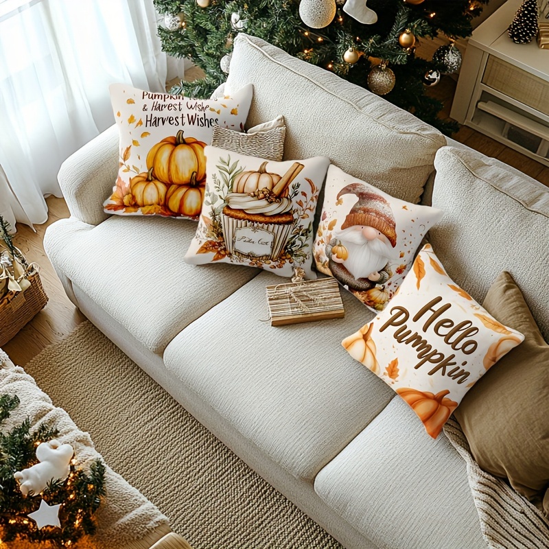 

4pcs, Pillowcase - 18x18 , , Thanksgiving Pattern - Suitable For , Bedroom, Sofa - - Not Included