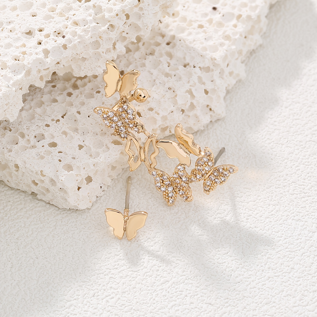 Elegant Micro-Pave Synthetic Zirconia Butterfly Earrings Set