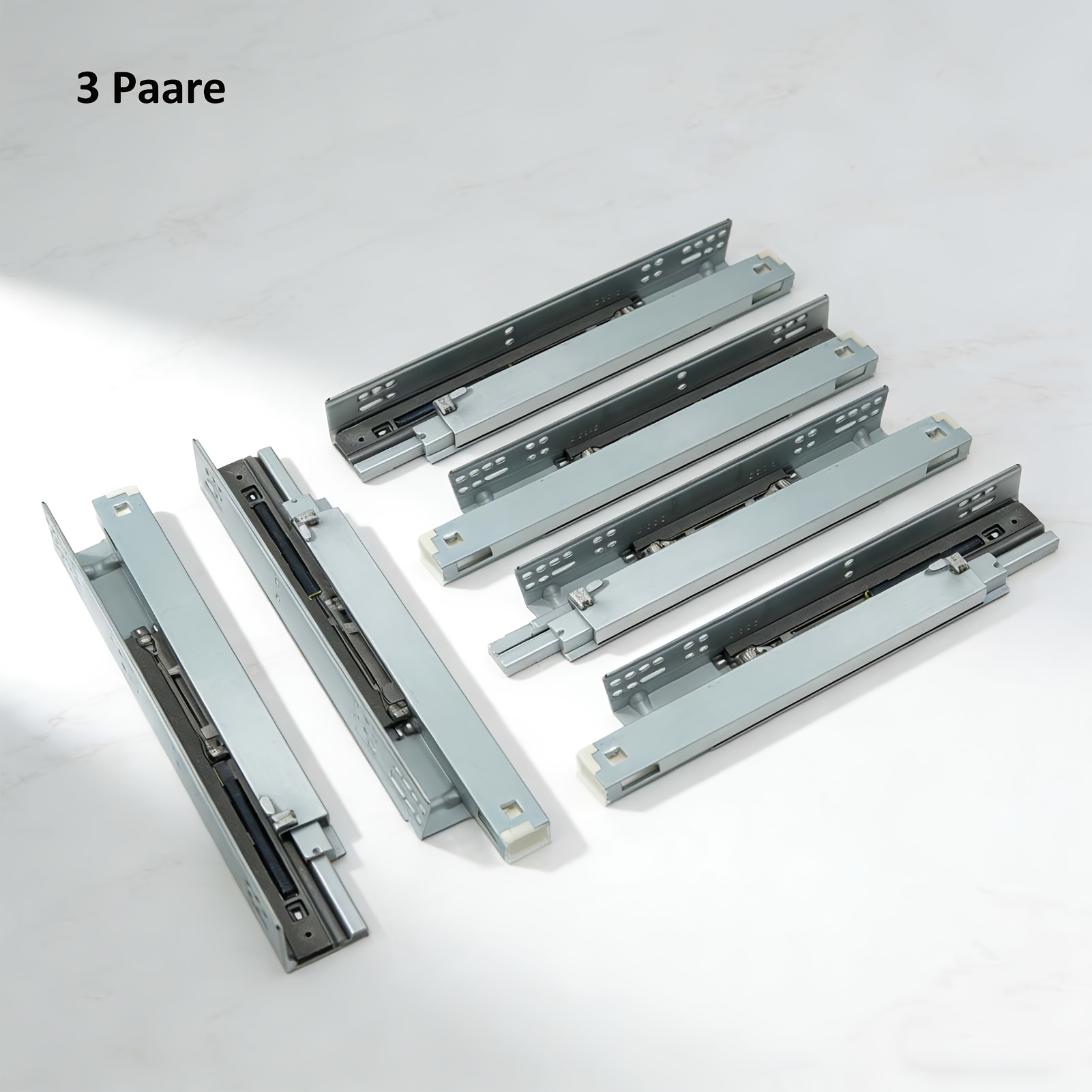3 Pairs Durable Drawer Slides | 300/400/450mm With Soft Close System, 40kg Load Capacity, Full Extension, Smooth Sliding, Metal Material, Suitable For Kitchen, Bathroom, And Office Cabinets