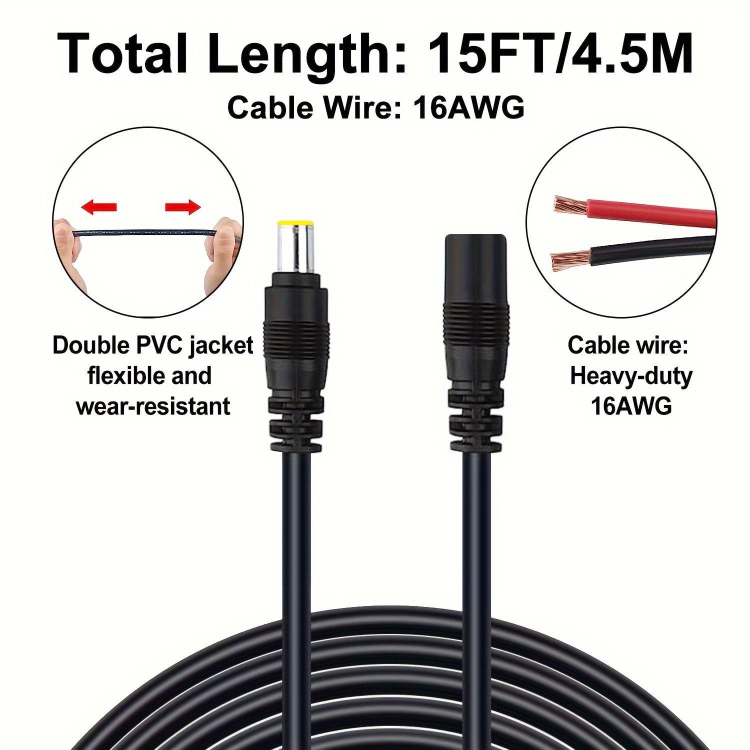 1pc 15ft Dc7909延長ケーブル、女性から男性へのdc8mmケーブル、以下の