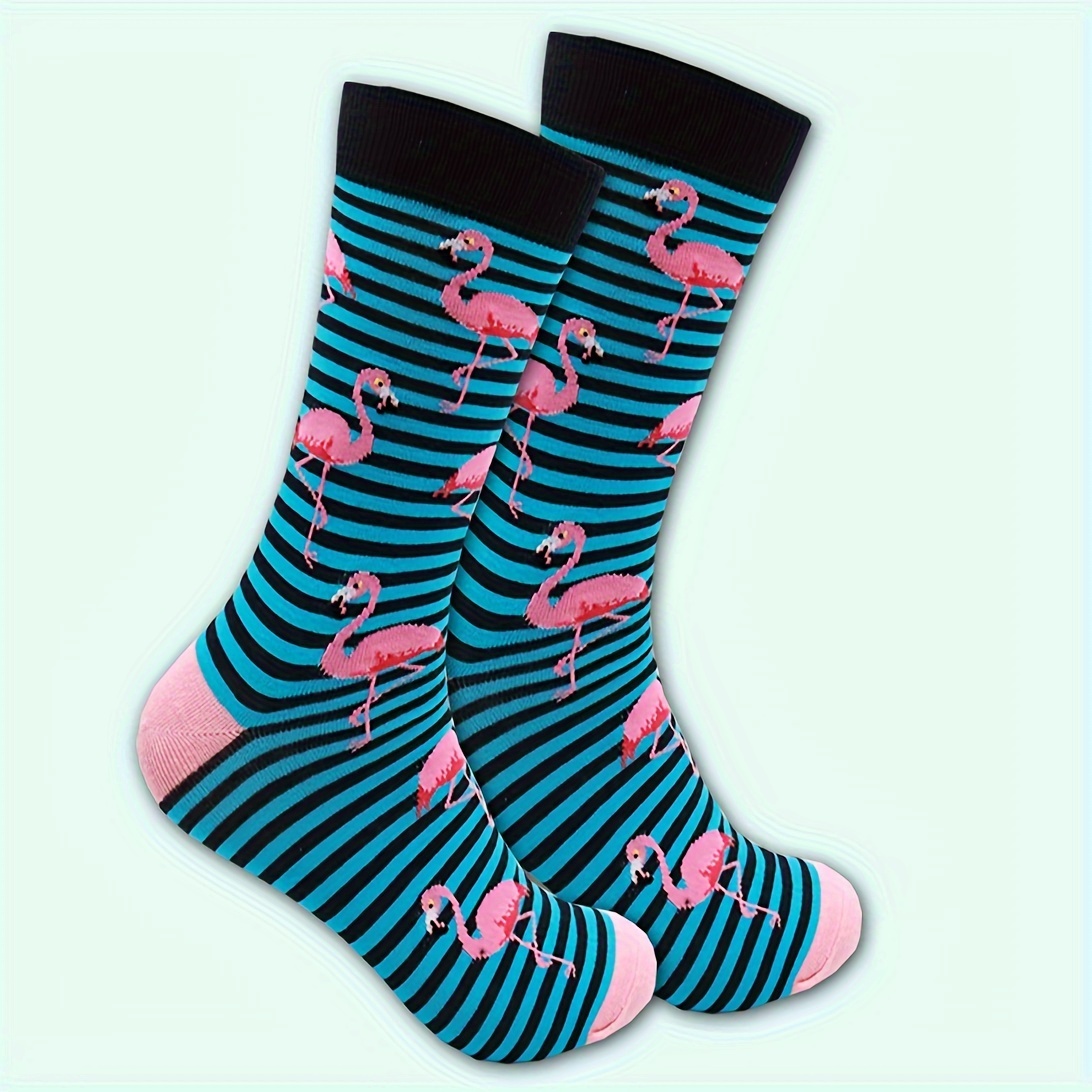 

1 Pair Of Unisex Fashion Novelty Socks, Funny Flamingo Patterned Men Women Gift Socks, For Outdoor Wearing & All Wearing