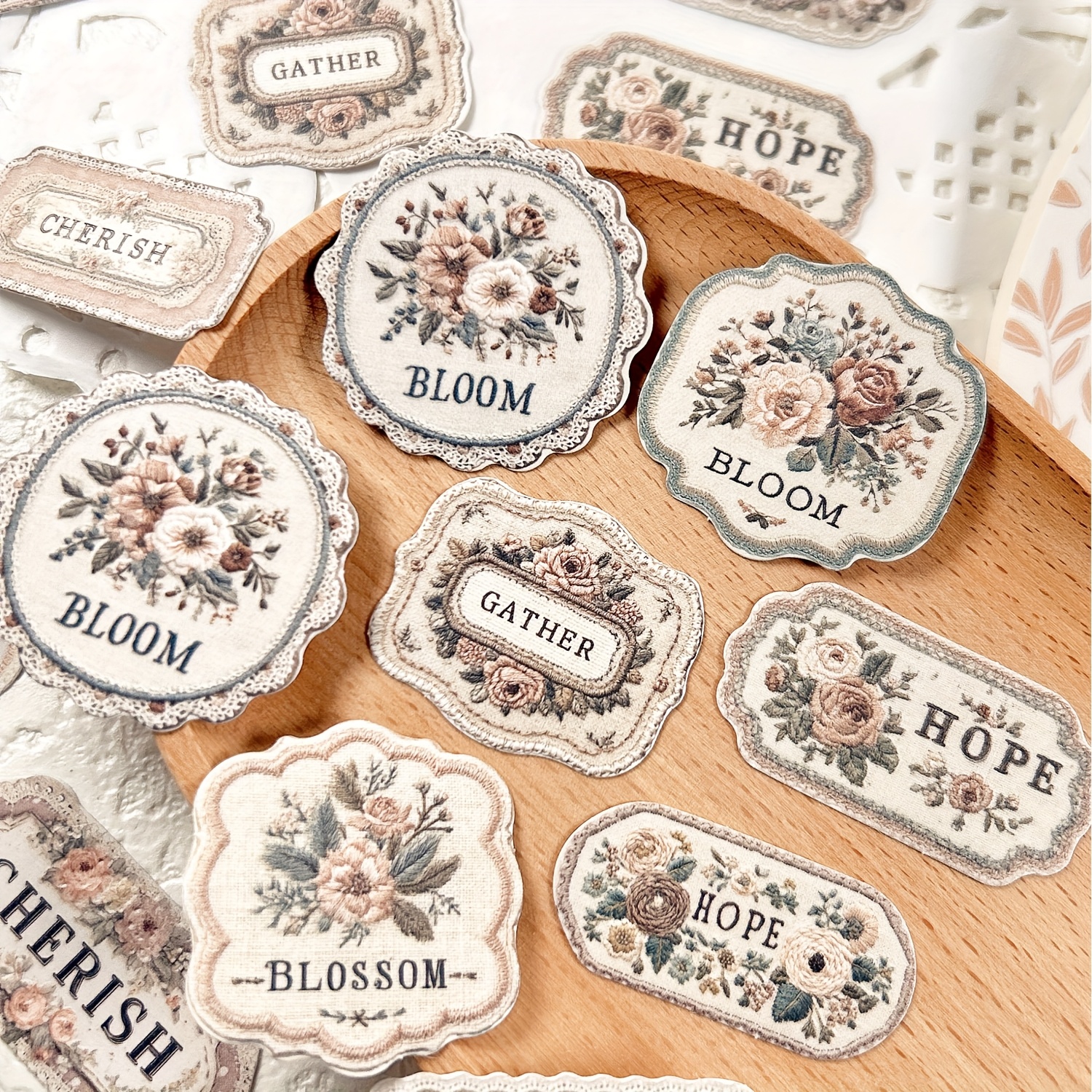 TEMU A Pack Of 20 Vintage Floral Embroidery Label Stickers For Journal Diy Collage
