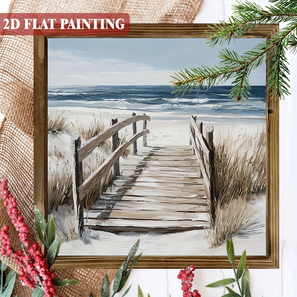 TEMU Panneau en bois plat 2D - panneau plat 2D en style aquarelle, mesurant 8X8 pouces avec cadre, idéal pour la décoration de salle de bain sur le