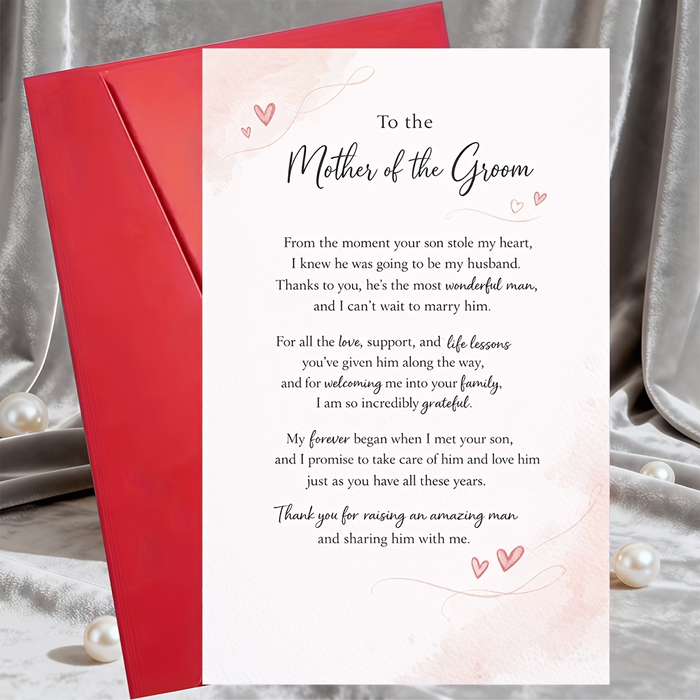 TEMU 1 Greeting Card + 1 Envelopeelegant Mother Of The Groom Wedding Thank You Card From Bride Gift For Bridal Shower Engagement And Wedding