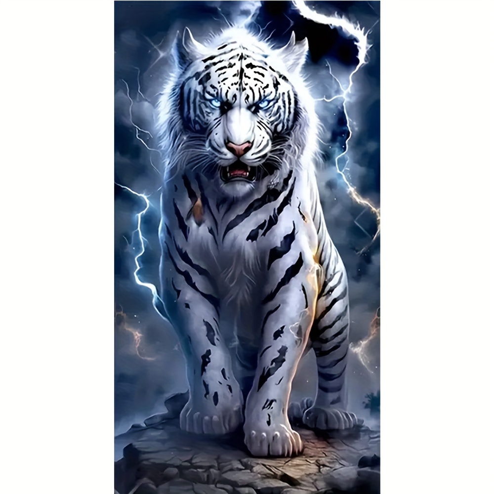 

Full Diamond Painting Kit: Majestic White Tiger On Rocks, 40x70cm/15.7x27.6in, Animal Theme, Round Diamond Shapes, Acrylic (pmma) Material