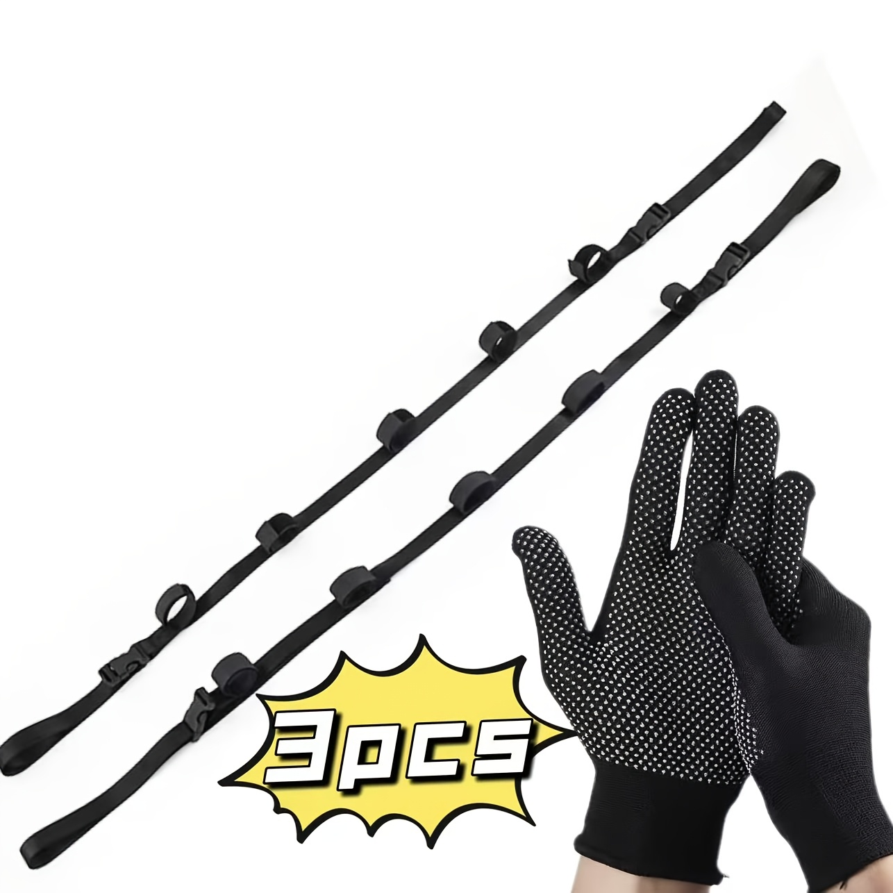TEMU 3pcs (car Straps * 2+sun Protection Gloves * 1) Car Fishing Rod Holder Combination, Using Nylon Straps And Black Float Design. Multiple Fishing