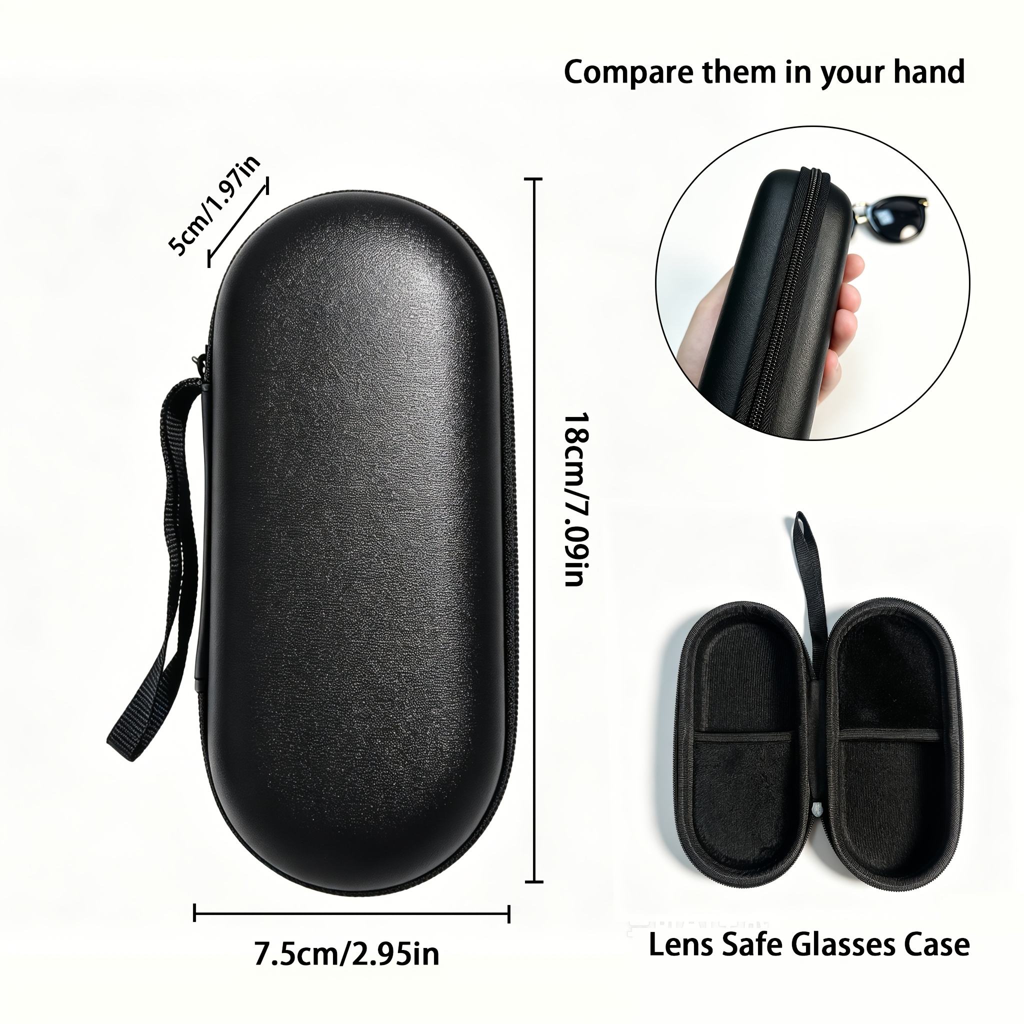 TEMU Estuche para gafas de tela Oxford con compartimentos, bolsa de almacenamiento portátil con cremallera para gafas, capacidad para 2 , protector
