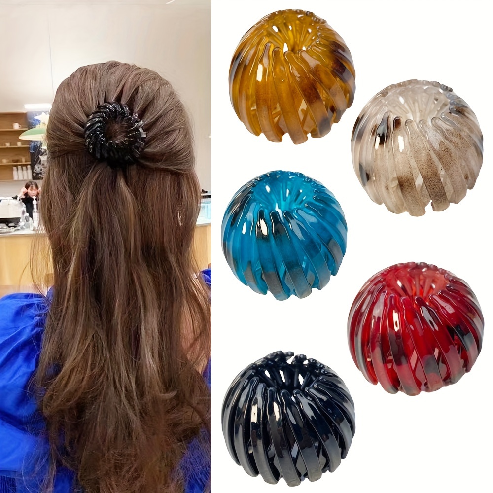 Image of 5pcs Bird Nest Magic Hair Clips - Expandable Ponytail Holder & Bun Maker For Women, Elegant And Cute Hair Accessories In Assorted Colors, Ideal For Thin Hair
