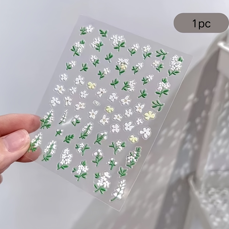 TEMU 1pc Green Leaves And White Flowers Facial Sticker, French Country Style Forest Bride Makeup Waterproof Decorative Sticker For Stage Performance