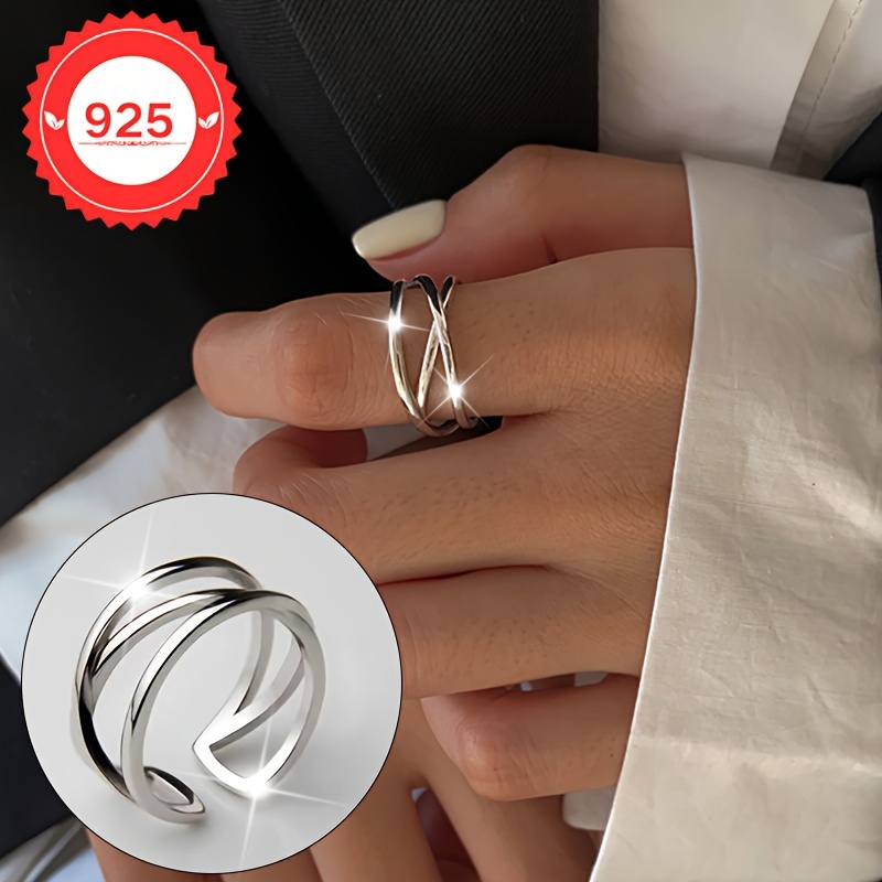 

A Ring Made Of S925 Silver Featuring A Geometric -layer Line Design, Embodying . Adjustable And Suitable For Wear, Parties, And Gifts - Elegant Jewelry All .