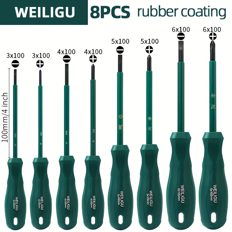 TEMU Weiligu Rubber-coated Screwdriver, 4-inch Shaft Length, 3-6mm Shank Thickness, Screwdriver Set With Combination Of Phillips And Flat Heads, Home