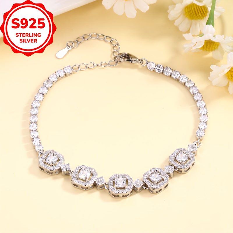 925 Silver Princess Shining Square Bracelet for Women