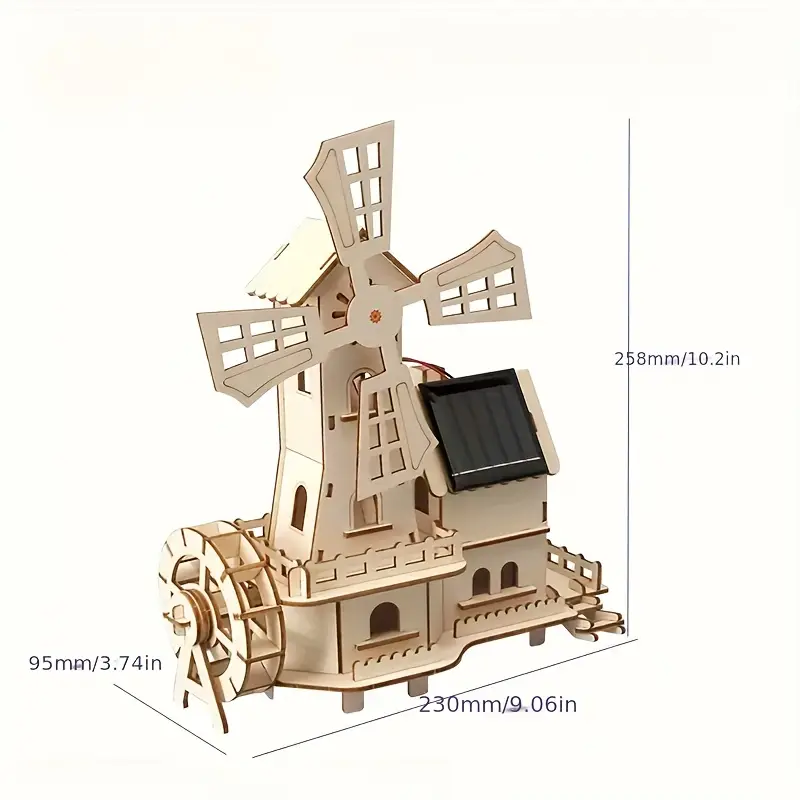 פאזל סולארי-רוח 3d וערכת מדע - ערכת בנייה עם מערכת אנרגיה מתחדשת, דגם טורבינת רוח לילדים, מתנה stem (צהוב) - פרויקט הרכבה מאתגר, טחנת רוח מיניאטורית פרטי מוצר 2