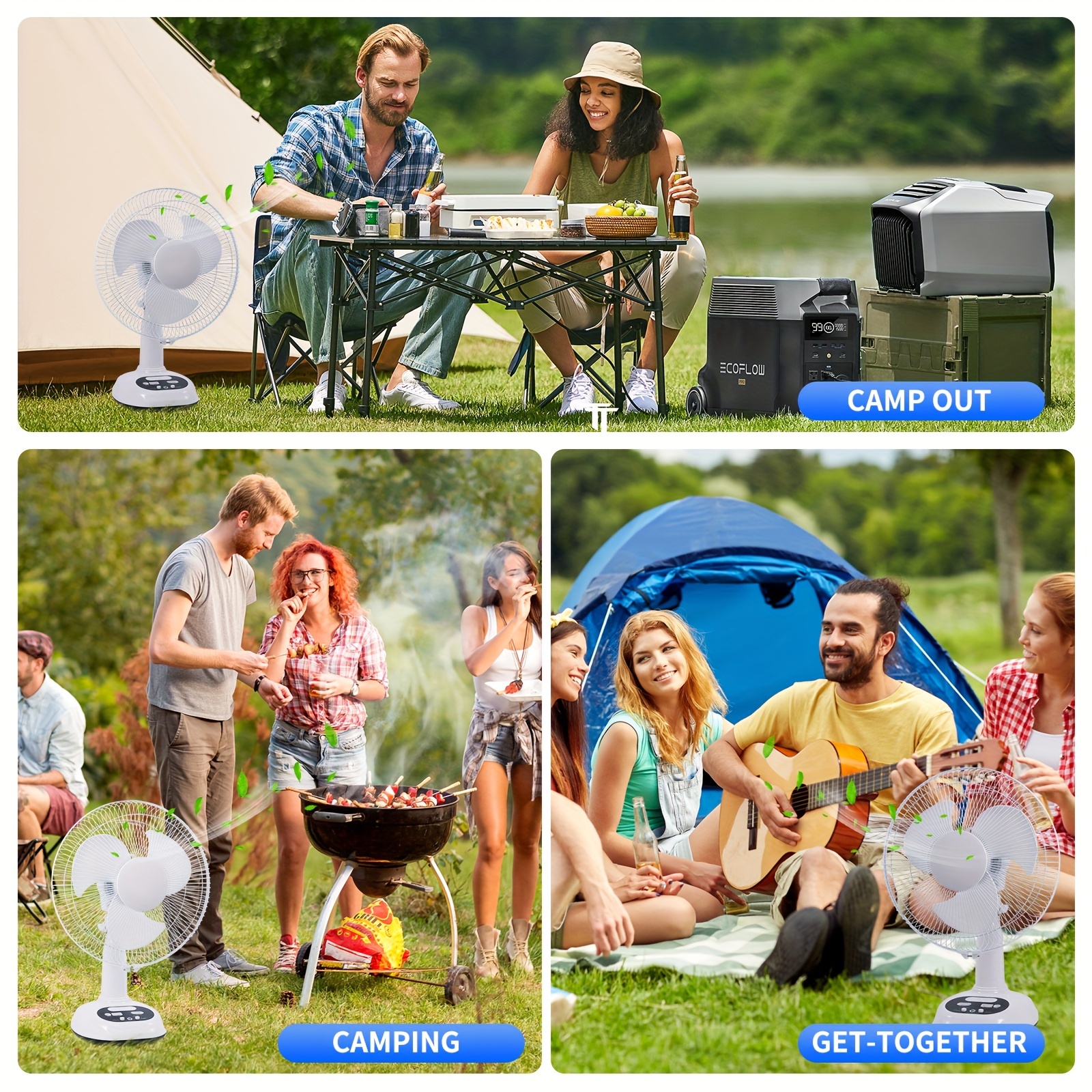 12 inch rechargeable fan ac solar fan left and right shaking head rechargeable fan with solar panel usb port led light and 2 free bulbs details 4
