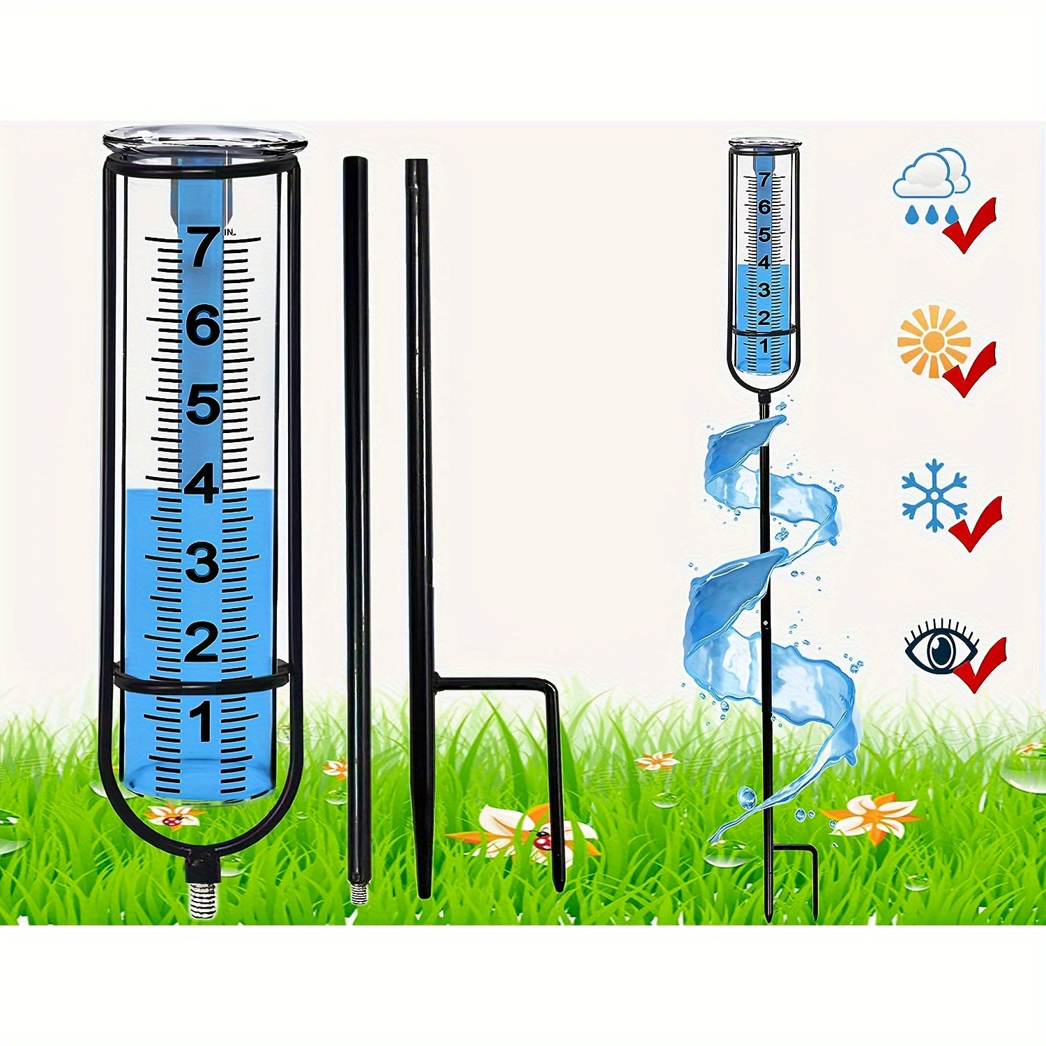 

Freeze-proof Outdoor Rain Gauge With Stake - Decorative, Adjustable Height For Garden, Deck, Lawn - Large Numbers, Durable Plastic