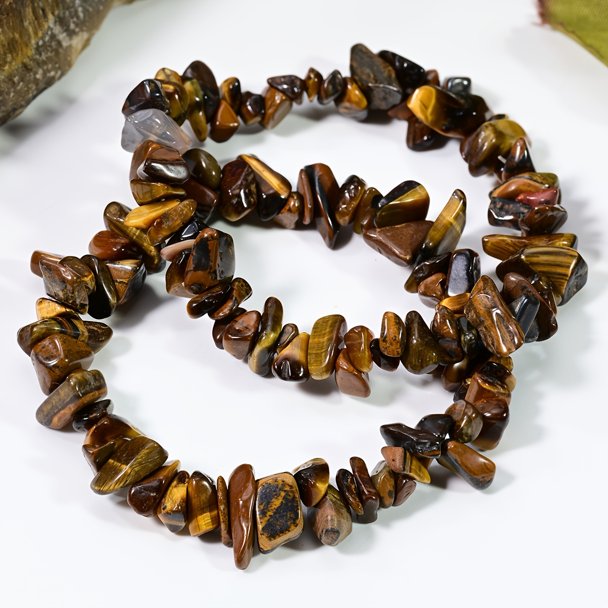 TEMU Lot de 2 bracelets irréguliers en œil de tigre, style bohème unisexe, bracelet en naturelle pour homme et femme, bijou , cadeau